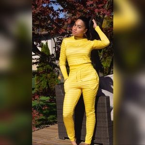 Yellow Striped Two Piece Lounge Set